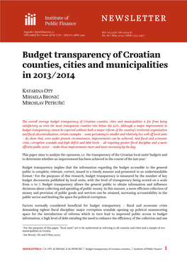 Budget Transparency of Croatian Counties, Cities and Municipalities in 2013/2014