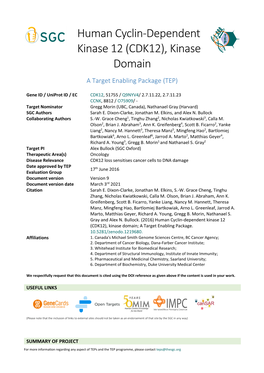 Human Cyclin-Dependent Kinase 12 (CDK12), Kinase Domain a Target Enabling Package (TEP)