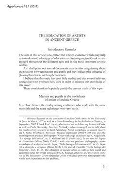 The Education of Artists in Ancient Greece