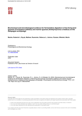 Biochemical and Microbiological Evidence for Fermentative Digestion in Free-Living Land Iguanas (Conolophus Pallidus) and Marine