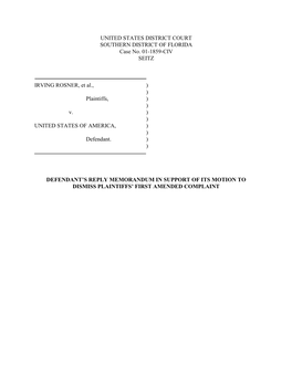 U.S. Reply Memorandum in Rosner V. United States