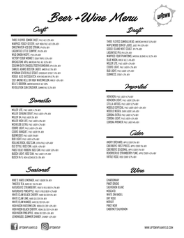 Beer +Wine Menu Craft Draft