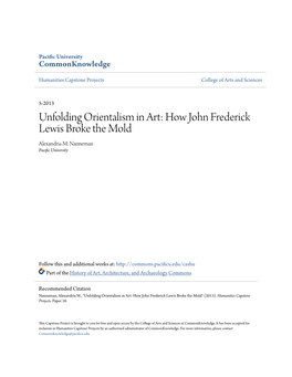 Unfolding Orientalism in Art: How John Frederick Lewis Broke the Mold Alexandria M