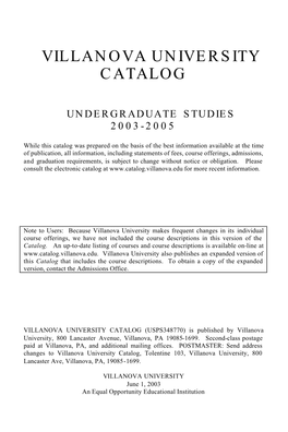 Villanova University Catalog, Introduction