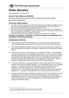 Order Decision Inquiry Opened on 4 June 2019 by Mark Yates BA(Hons) MIPROW an Inspector Appointed by the Secretary of State for Environment, Food and Rural Affairs