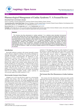 Pharmacological Management of Cardiac Syndrome Y: a Focused Review Ahmad Sharif-Yakan* and Christoph A