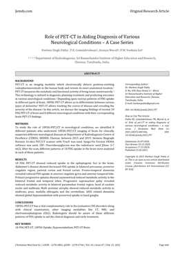 Role of PET-CT in Aiding Diagnosis of Various Neurological Conditions – a Case Series