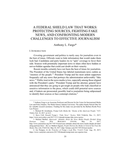 A Federal Shield Law That Works: Protecting Sources, Fighting Fake News, and Confronting Modern Challenges to Effective Journalism