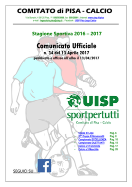 CU N°34 Stagione Sportiva 2016-2017