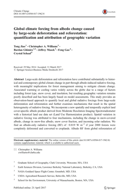 Global Climate Forcing from Albedo Change Caused by Large-Scale Deforestation and Reforestation: Quantification and Attribution of Geographic Variation