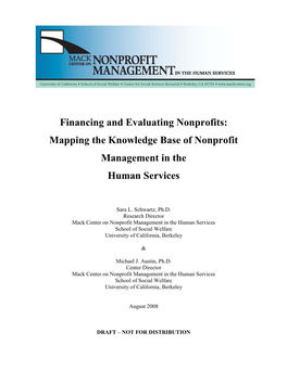 Financing and Evaluating Nonprofits: Mapping the Knowledge Base of Nonprofit Management in the Human Services