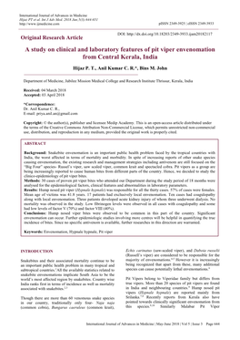 A Study on Clinical and Laboratory Features of Pit Viper Envenomation from Central Kerala, India