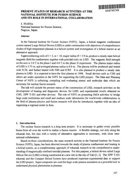 Present Status of Research Activities at the National Institute for Fusion