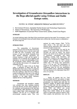 Investigation of Groundwater-Streamflow Interactions in the Bega Alluvial Aquifer Using Tritium and Stable Isotope Ratios