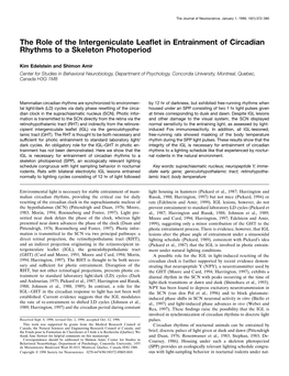 The Role of the Intergeniculate Leaflet in Entrainment of Circadian