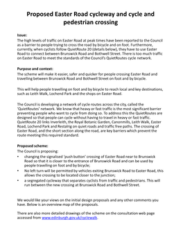 Proposed Easter Road Cycleway and Cycle and Pedestrian Crossing