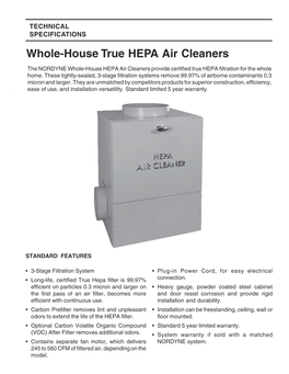 Whole-House HEPA Air Cleaners Provide Certified True HEPA Filtration for the Whole Home