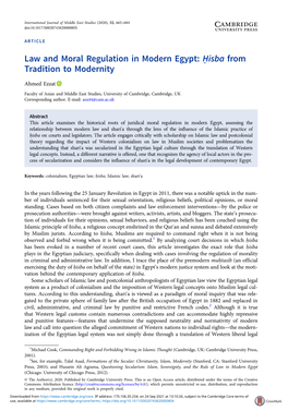 Law and Moral Regulation in Modern Egypt: Ḥisba from Tradition to Modernity