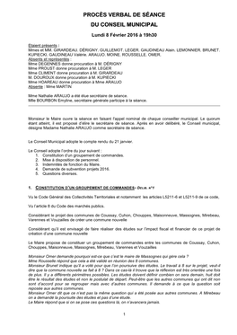 Procès Verbal De Séance Du Conseil Municipal