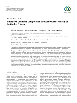 Studies on Chemical Composition and Antioxidant Activity of Rudbeckia Triloba