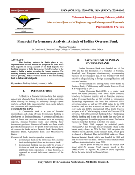 Financial Performance Analysis: a Study of Indian Overseas Bank