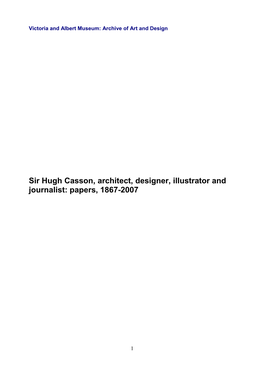 Sir Hugh Casson, Architect, Designer, Illustrator and Journalist: Papers, 1867-2007
