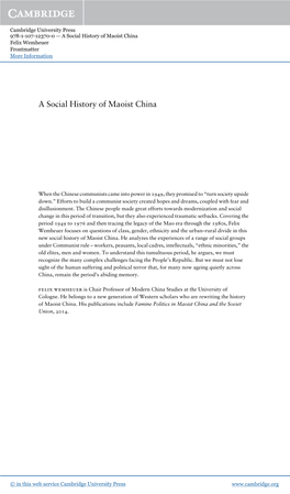 A Social History of Maoist China Felix Wemheuer Frontmatter More Information