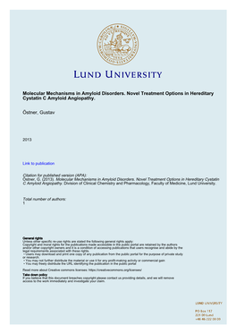 Molecular Mechanisms in Amyloid Disorders. Novel Treatment Options in Hereditary Cystatin C Amyloid Angiopathy