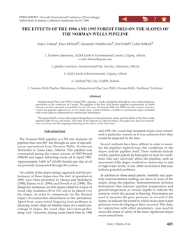 The Effects of the 1994 and 1995 Forest Fires on the Slopes of the Norman Wells Pipeline