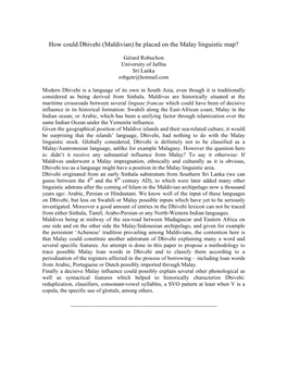 How Could Dhivehi (Maldivian) Be Placed on the Malay Linguistic Map?