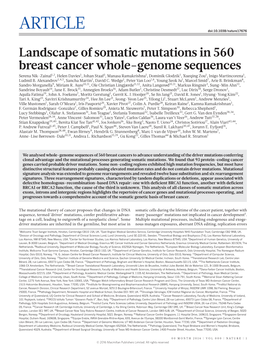 Landscape of Somatic Mutations in 560 Breast Cancer Whole-Genome