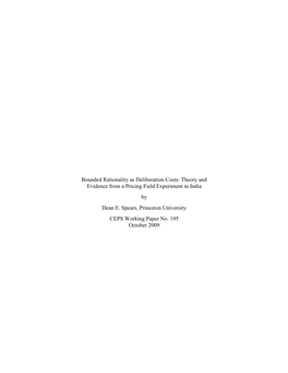 Bounded Rationality As Deliberation Costs: Theory and Evidence from a Pricing Field Experiment in India