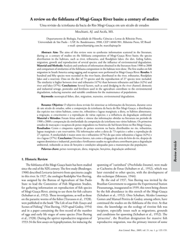 A Review on the Fishfauna of Mogi-Guaçu River Basin: a Century of Studies Uma Revisão Da Ictiofauna Da Bacia Do Rio Mogi-Guaçu Em Um Século De Estudos Meschiatti, AJ