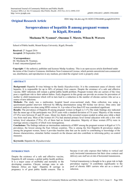 Seroprevalence of Hepatitis B Among Pregnant Women in Kigali, Rwanda