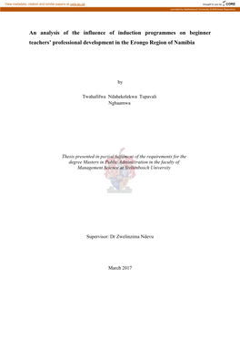 An Analysis of the Influence of Induction Programmes on Beginner Teachers’ Professional Development in the Erongo Region of Namibia