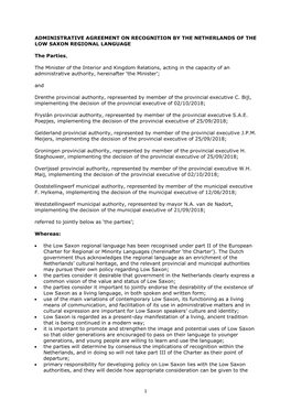 Administrative Agreement on Recognition by the Netherlands of the Low Saxon Regional Language