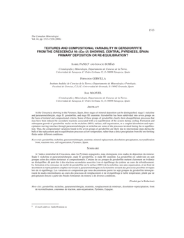 TEXTURES and COMPOSITIONAL VARIABILITY in GERSDORFFITE from the CRESCENCIA Ni–(Co–U) SHOWING, CENTRAL PYRENEES, SPAIN: PRIMARY DEPOSITION OR RE-EQUILIBRATION?