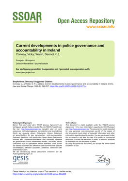 Current Developments in Police Governance and Accountability in Ireland Conway, Vicky; Walsh, Dermot P