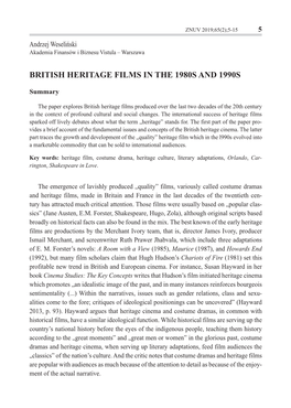 British Heritage Films in the 1980S and 1990S