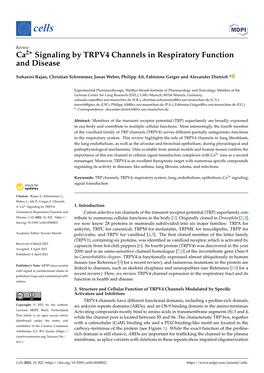 Ca2+ Signaling by TRPV4 Channels in Respiratory Function and Disease