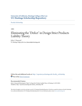 "Defect" in Design Strict Products Liability Theory John L