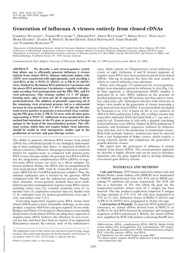 Generation of Influenza a Viruses Entirely from Cloned Cdnas