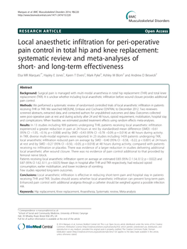 Local Anaesthetic Infiltration for Peri-Operative Pain Control in Total