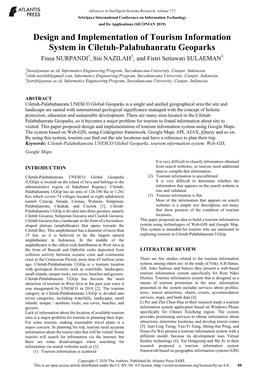 Design and Implementation of Tourism Information System in Ciletuh-Palabuhanratu Geoparks Finsa NURPANDI1, Siti NAZILAH2, and Fietri Setiawati SULAEMAN3