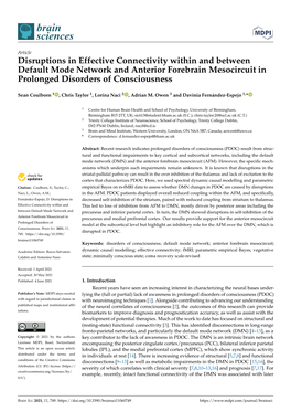 Disruptions in Effective Connectivity Within and Between Default Mode Network and Anterior Forebrain Mesocircuit in Prolonged Disorders of Consciousness