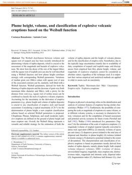 Plume Height, Volume, and Classification of Explosive Volcanic Eruptions Based on the Weibull Function