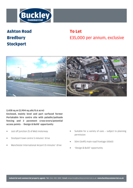 Ashton Road Bredbury Stockport to Let £35,000 Per Annum, Exclusive