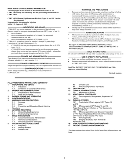 Cervarix, Suspension for Intramuscular Injection