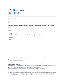 Familial Inheritance of the 3Q29 Microdeletion Syndrome: Case Report and Review