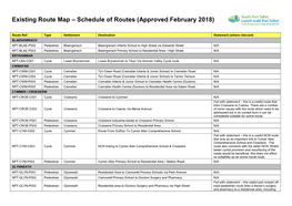Existing Route Map – Schedule of Routes (Approved February 2018)